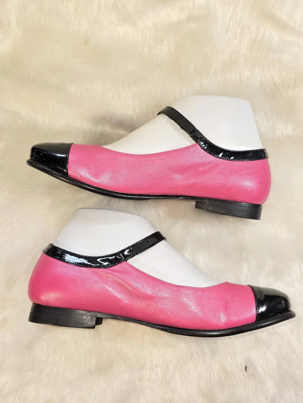 Women's Pink and Black Mary Jane Flats with Buckle Strap - Picture 5 of 11
